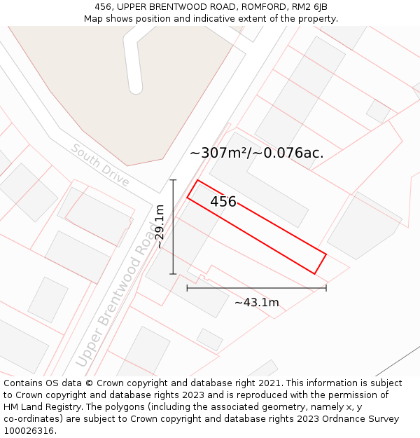 456, UPPER BRENTWOOD ROAD, ROMFORD, RM2 6JB: Plot and title map