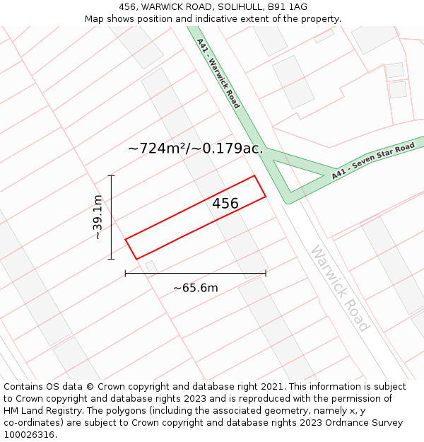 456, WARWICK ROAD, SOLIHULL, B91 1AG: Plot and title map