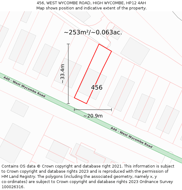 456, WEST WYCOMBE ROAD, HIGH WYCOMBE, HP12 4AH: Plot and title map