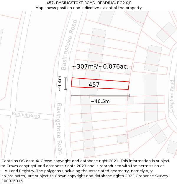 457, BASINGSTOKE ROAD, READING, RG2 0JF: Plot and title map