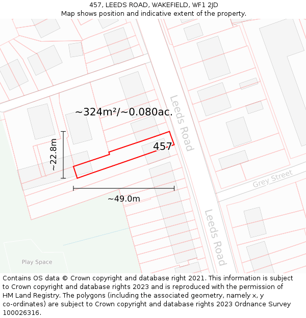 457, LEEDS ROAD, WAKEFIELD, WF1 2JD: Plot and title map