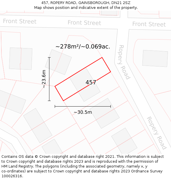 457, ROPERY ROAD, GAINSBOROUGH, DN21 2SZ: Plot and title map