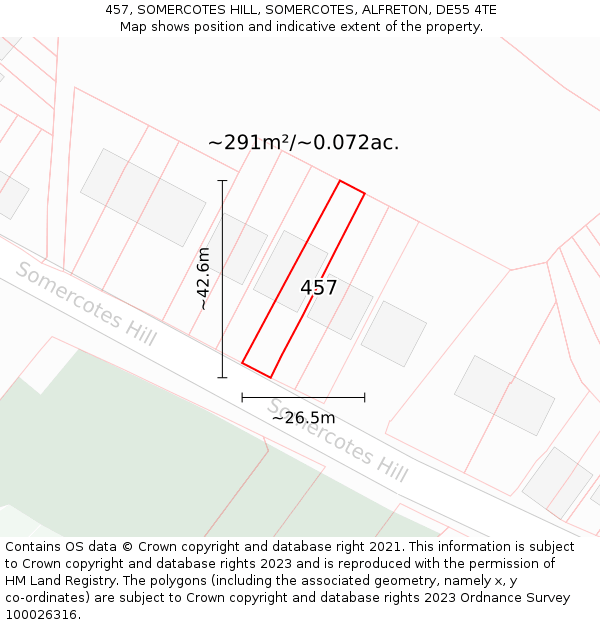 457, SOMERCOTES HILL, SOMERCOTES, ALFRETON, DE55 4TE: Plot and title map