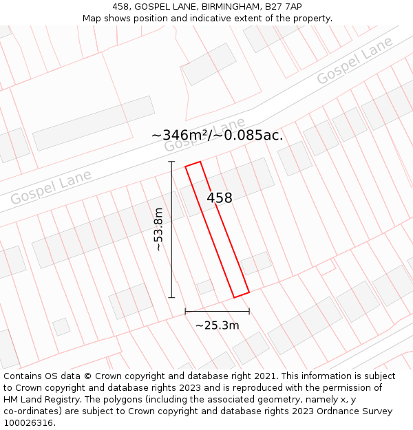 458, GOSPEL LANE, BIRMINGHAM, B27 7AP: Plot and title map