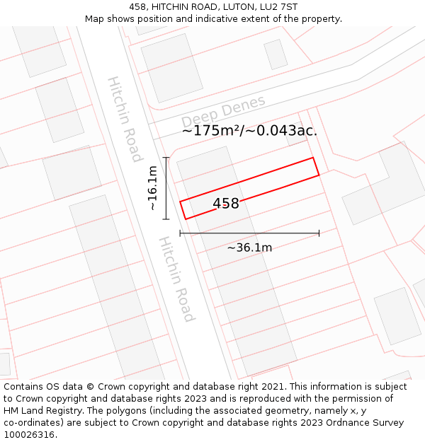 458, HITCHIN ROAD, LUTON, LU2 7ST: Plot and title map