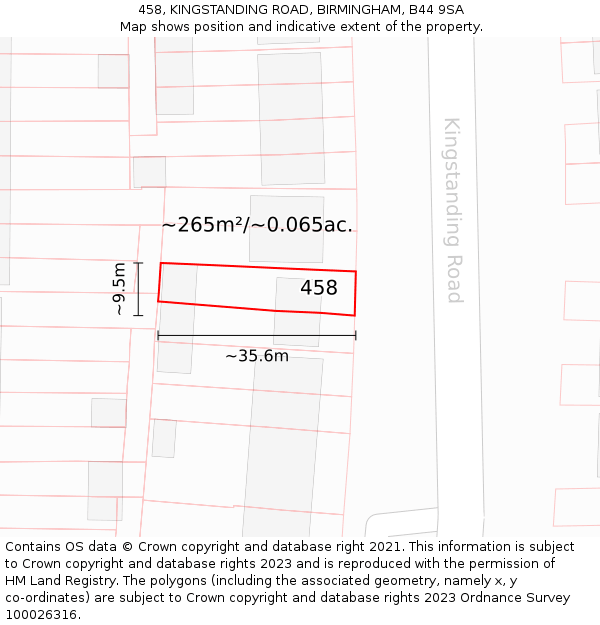 458, KINGSTANDING ROAD, BIRMINGHAM, B44 9SA: Plot and title map