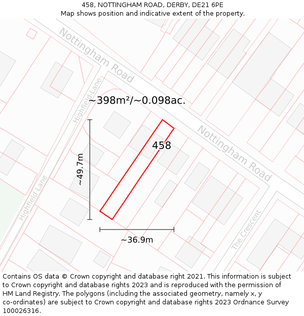 458, NOTTINGHAM ROAD, DERBY, DE21 6PE: Plot and title map