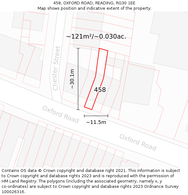 458, OXFORD ROAD, READING, RG30 1EE: Plot and title map