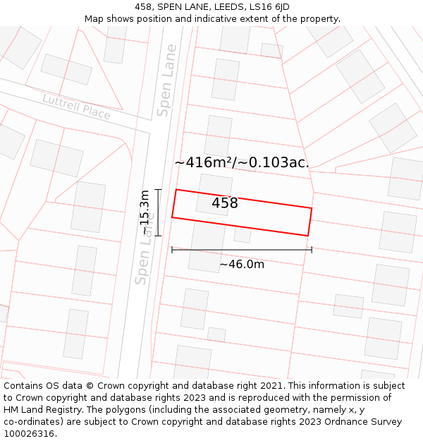 458, SPEN LANE, LEEDS, LS16 6JD: Plot and title map