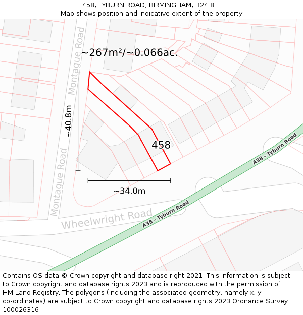 458, TYBURN ROAD, BIRMINGHAM, B24 8EE: Plot and title map