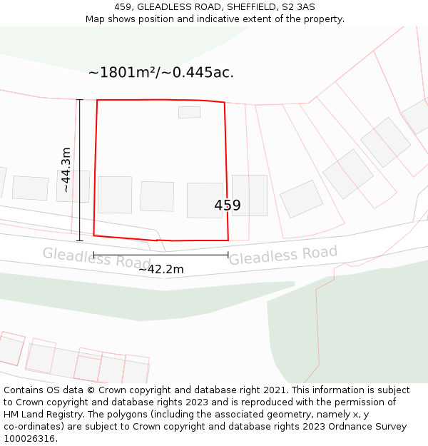 459, GLEADLESS ROAD, SHEFFIELD, S2 3AS: Plot and title map