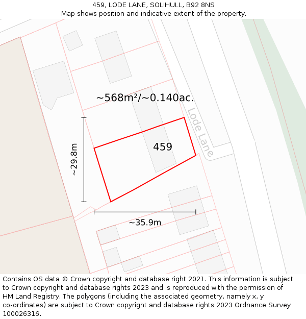 459, LODE LANE, SOLIHULL, B92 8NS: Plot and title map