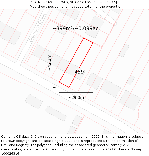 459, NEWCASTLE ROAD, SHAVINGTON, CREWE, CW2 5JU: Plot and title map