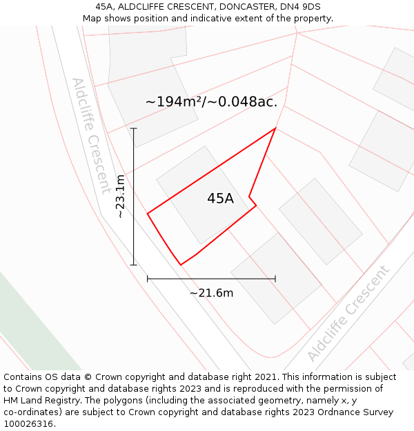 45A, ALDCLIFFE CRESCENT, DONCASTER, DN4 9DS: Plot and title map