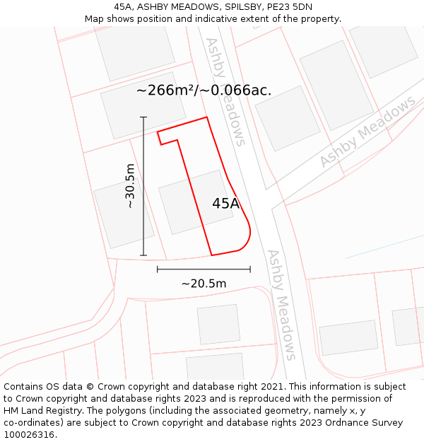 45A, ASHBY MEADOWS, SPILSBY, PE23 5DN: Plot and title map