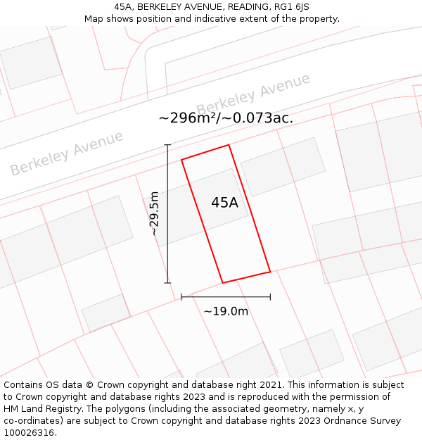45A, BERKELEY AVENUE, READING, RG1 6JS: Plot and title map