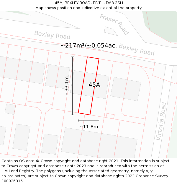45A, BEXLEY ROAD, ERITH, DA8 3SH: Plot and title map