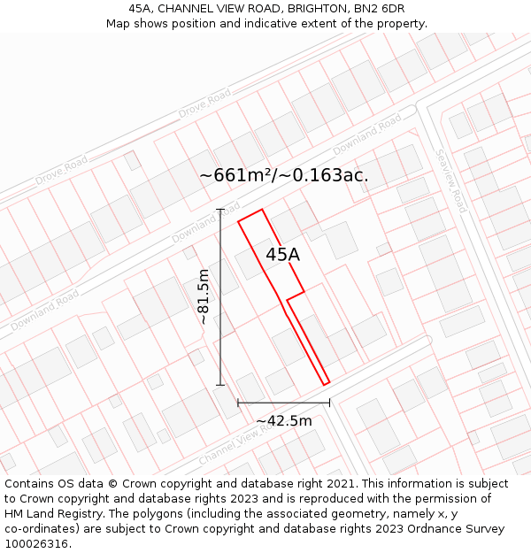 45A, CHANNEL VIEW ROAD, BRIGHTON, BN2 6DR: Plot and title map