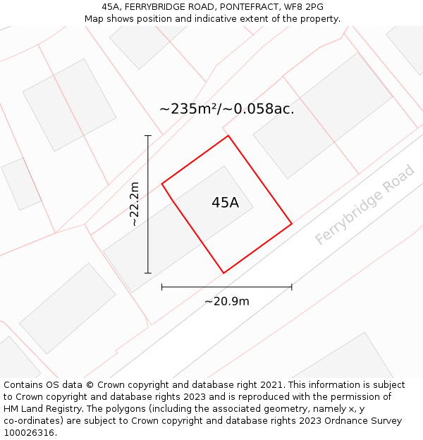 45A, FERRYBRIDGE ROAD, PONTEFRACT, WF8 2PG: Plot and title map