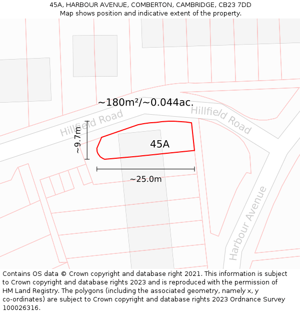 45A, HARBOUR AVENUE, COMBERTON, CAMBRIDGE, CB23 7DD: Plot and title map