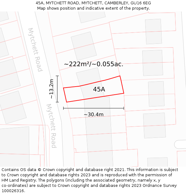45A, MYTCHETT ROAD, MYTCHETT, CAMBERLEY, GU16 6EG: Plot and title map