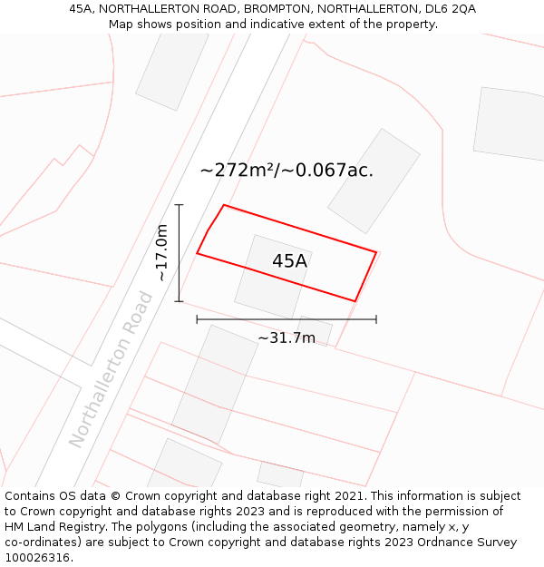 45A, NORTHALLERTON ROAD, BROMPTON, NORTHALLERTON, DL6 2QA: Plot and title map