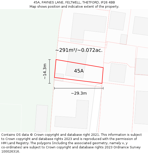 45A, PAYNES LANE, FELTWELL, THETFORD, IP26 4BB: Plot and title map