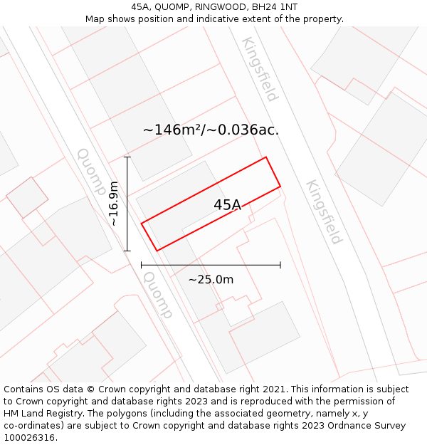 45A, QUOMP, RINGWOOD, BH24 1NT: Plot and title map