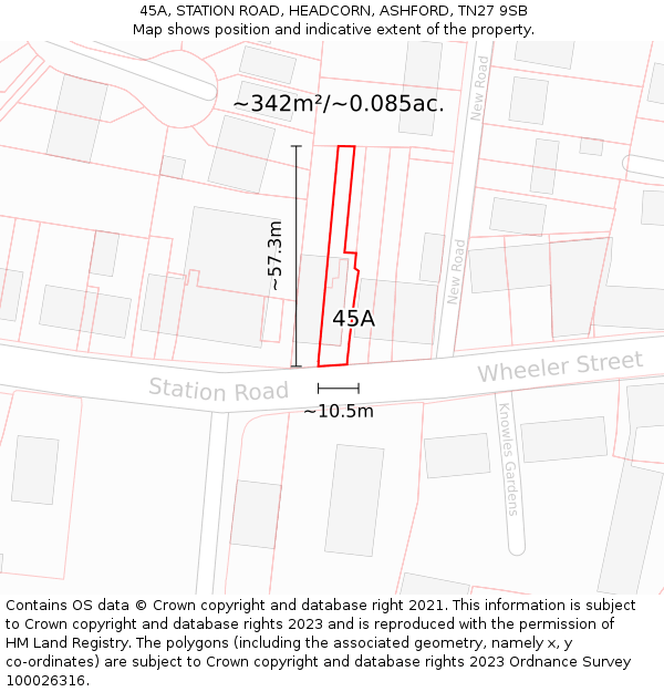 45A, STATION ROAD, HEADCORN, ASHFORD, TN27 9SB: Plot and title map