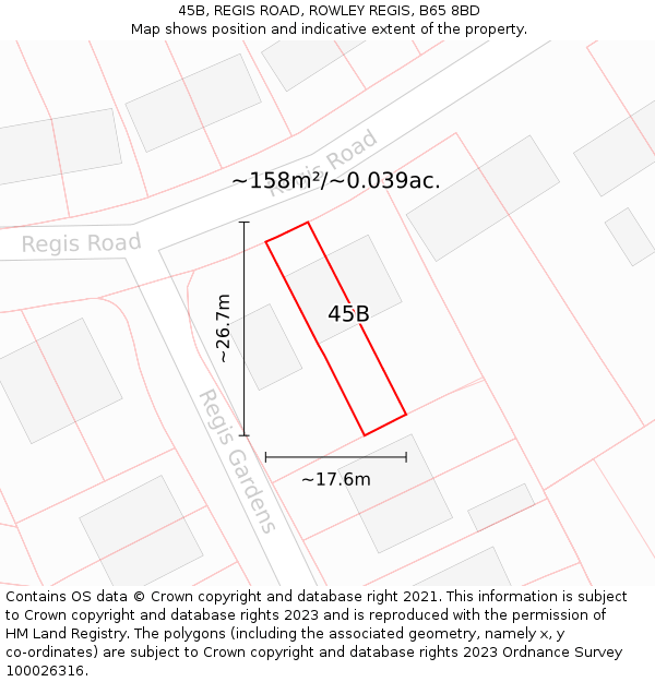45B, REGIS ROAD, ROWLEY REGIS, B65 8BD: Plot and title map