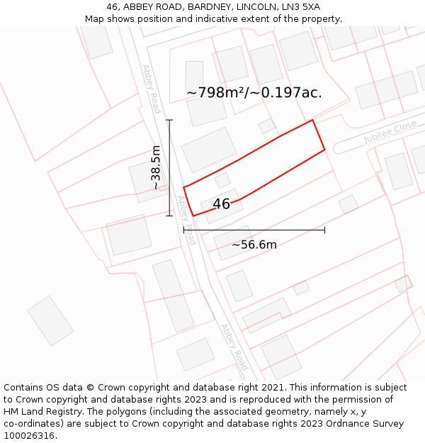 46, ABBEY ROAD, BARDNEY, LINCOLN, LN3 5XA: Plot and title map