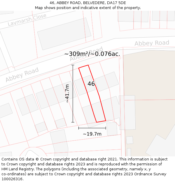 46, ABBEY ROAD, BELVEDERE, DA17 5DE: Plot and title map