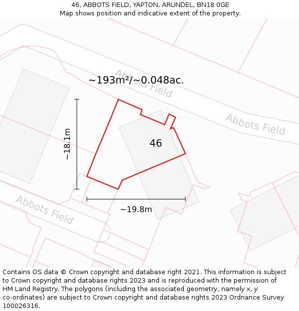 46, ABBOTS FIELD, YAPTON, ARUNDEL, BN18 0GE: Plot and title map