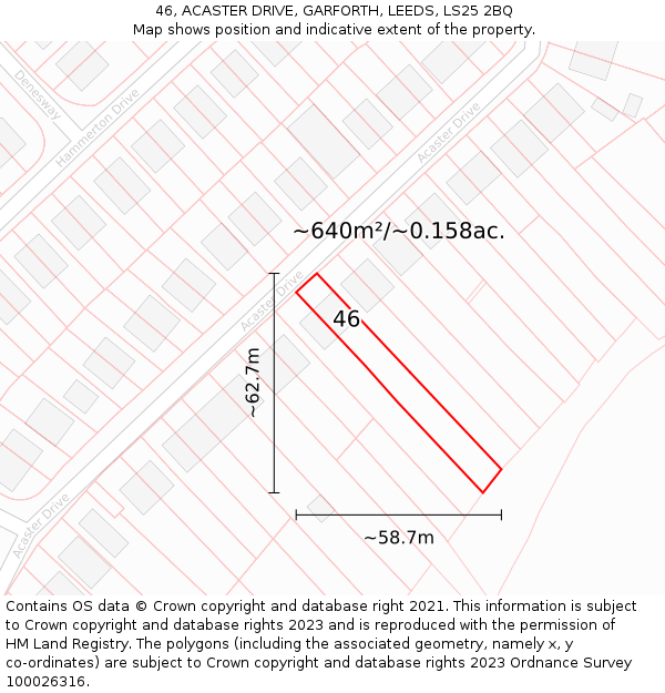46, ACASTER DRIVE, GARFORTH, LEEDS, LS25 2BQ: Plot and title map