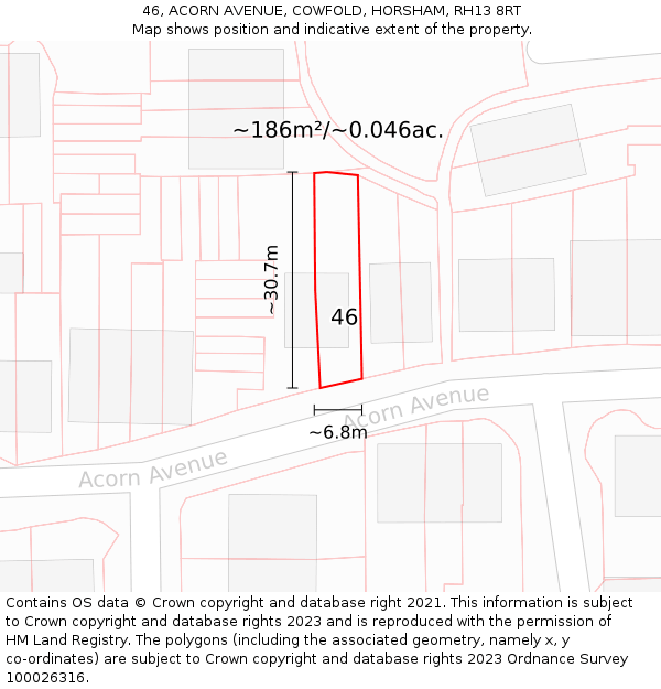 46, ACORN AVENUE, COWFOLD, HORSHAM, RH13 8RT: Plot and title map