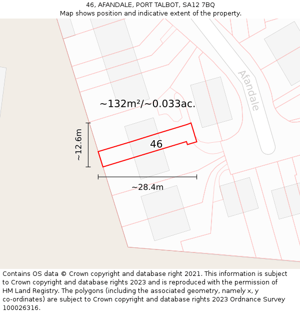 46, AFANDALE, PORT TALBOT, SA12 7BQ: Plot and title map