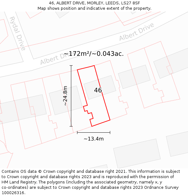 46, ALBERT DRIVE, MORLEY, LEEDS, LS27 8SF: Plot and title map