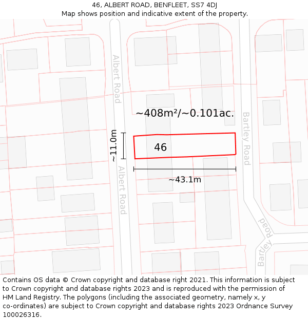 46, ALBERT ROAD, BENFLEET, SS7 4DJ: Plot and title map