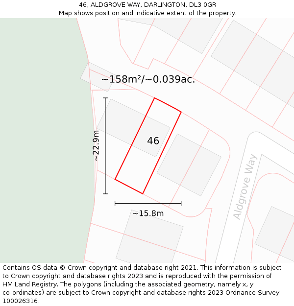 46, ALDGROVE WAY, DARLINGTON, DL3 0GR: Plot and title map
