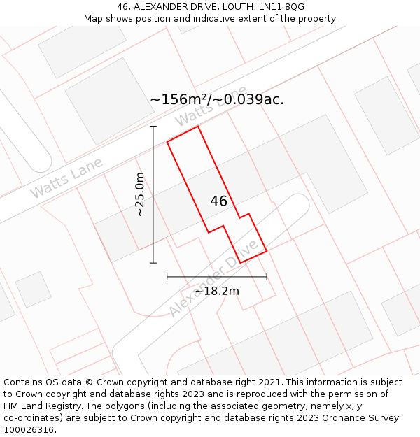 46, ALEXANDER DRIVE, LOUTH, LN11 8QG: Plot and title map