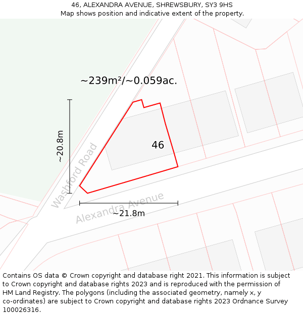 46, ALEXANDRA AVENUE, SHREWSBURY, SY3 9HS: Plot and title map
