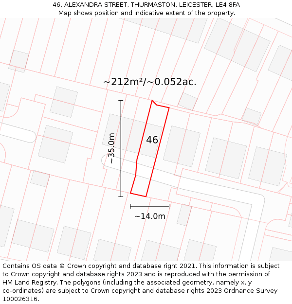 46, ALEXANDRA STREET, THURMASTON, LEICESTER, LE4 8FA: Plot and title map