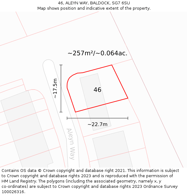 46, ALEYN WAY, BALDOCK, SG7 6SU: Plot and title map