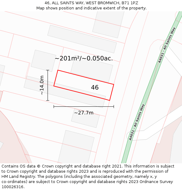 46, ALL SAINTS WAY, WEST BROMWICH, B71 1PZ: Plot and title map
