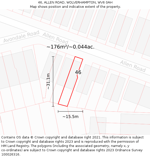 46, ALLEN ROAD, WOLVERHAMPTON, WV6 0AH: Plot and title map