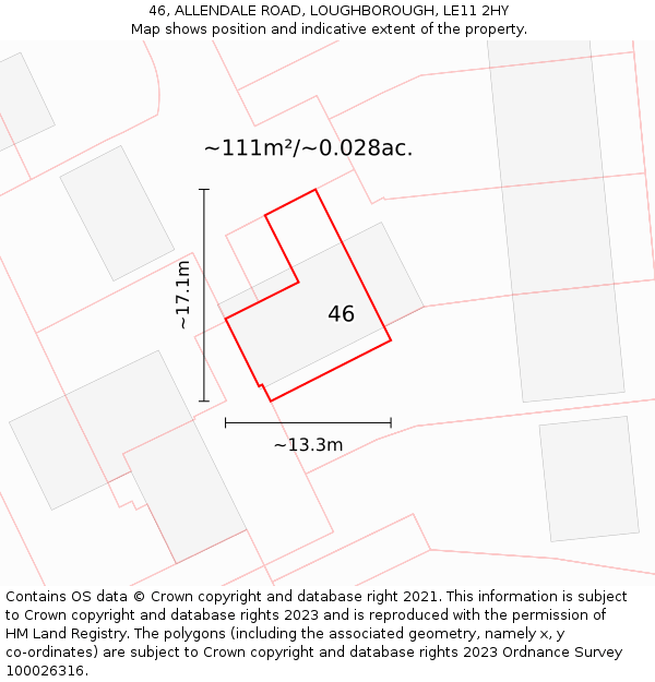 46, ALLENDALE ROAD, LOUGHBOROUGH, LE11 2HY: Plot and title map