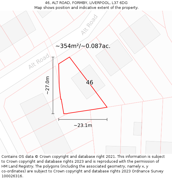 46, ALT ROAD, FORMBY, LIVERPOOL, L37 6DG: Plot and title map