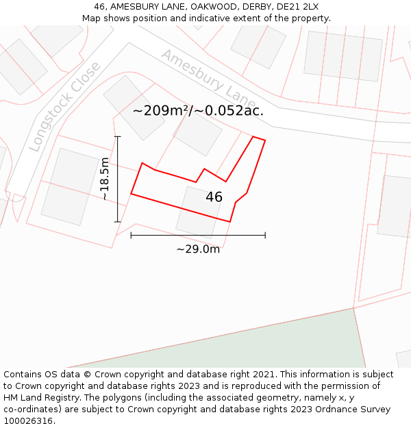 46, AMESBURY LANE, OAKWOOD, DERBY, DE21 2LX: Plot and title map