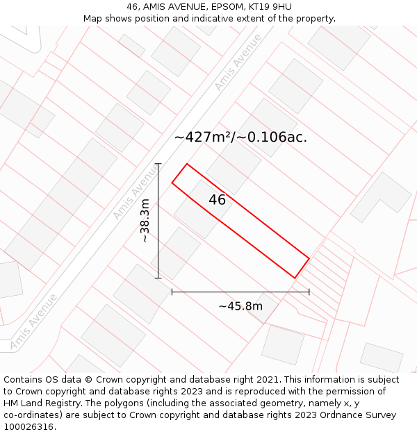 46, AMIS AVENUE, EPSOM, KT19 9HU: Plot and title map