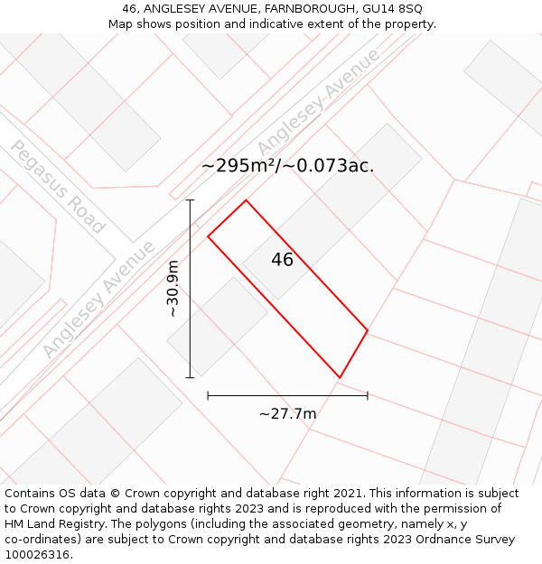 46, ANGLESEY AVENUE, FARNBOROUGH, GU14 8SQ: Plot and title map